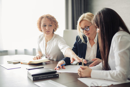 Business women on discussion background.
