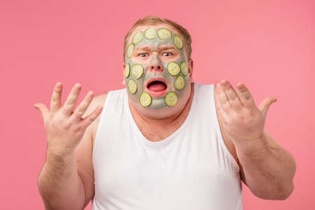 Man doing face mask background.の写真素材