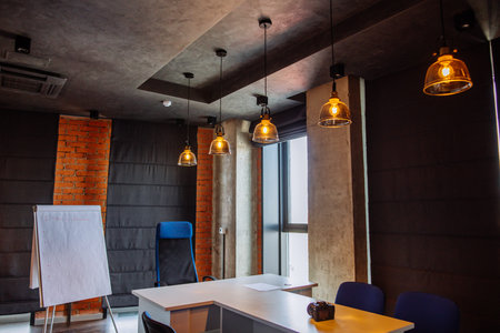 Modern office Interior performed in Loft Concept, laconic and stylish design, nothing extra.