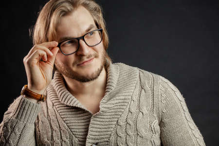 business person with beard in glasses. powerful man looking through the glassesの写真素材