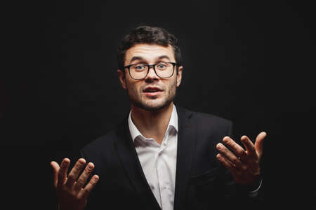 manager is arguing with co-worker.close up portraitの写真素材