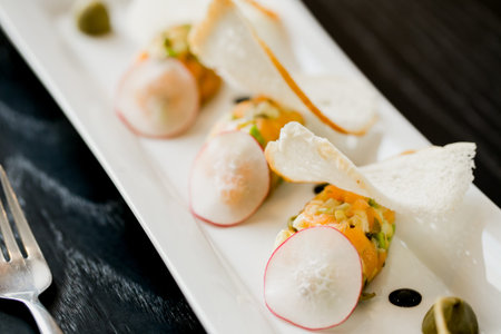 close up shot of delicious snacks with vegetables