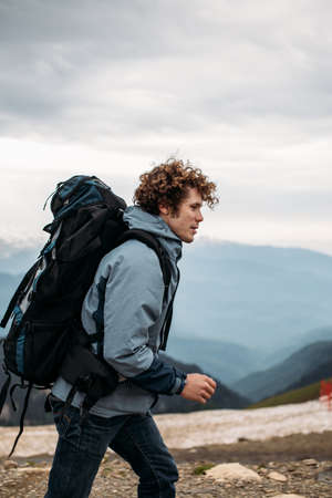 young sporty man leads active lifestyle. health care concept. side view photo.の写真素材