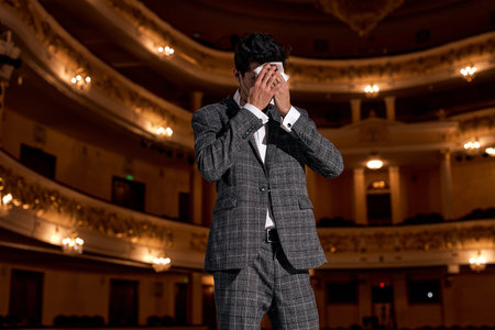 Worried and tired caucasian male in suit suffering from inequality and overvoltage, young handsome...