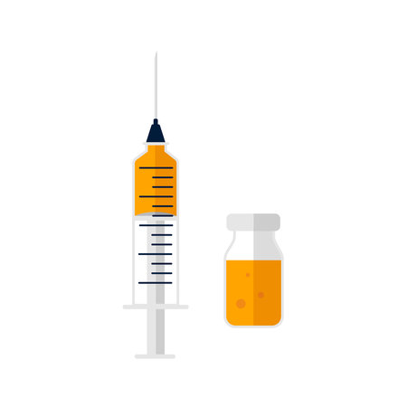 Syringe with sharp needle and vial with vaccine against coronavirus flat illustration.
Can be used for topics like prevention, immunization and treatment from Covid-19 infectionのイラスト素材