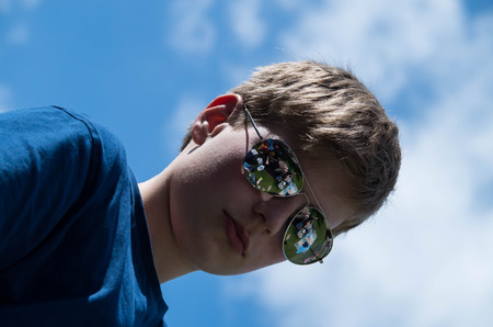 Mirrored sunglassesの写真素材