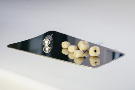 Zirconium crown and zirconium hybrid abutment. Zirconium dental crown artificial chewing tooth with...
