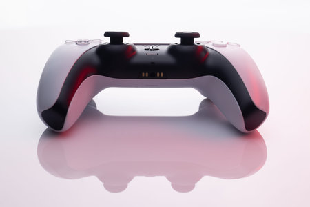 Kiev, Ukraine - January 1 2021: Sony Playstation 5 Dualsense game controller on a white background....