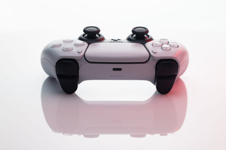 Lviv, Ukraine - February 27 2021: Close up parts of one joystick from Sony PlayStation 5 TV game...