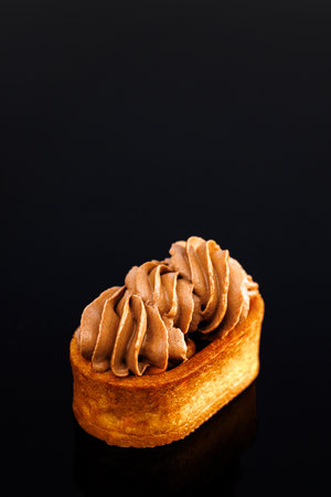 Perfectly baked pastry topped with creamy filling. Ideal for gourmet dessert lovers.の写真素材