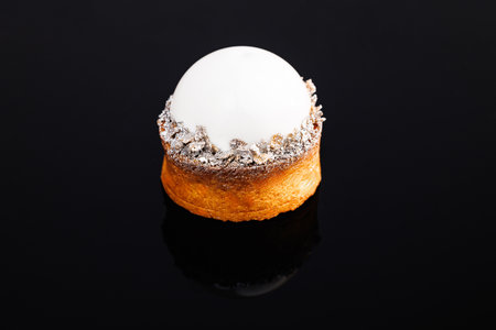 Gluten-free biscuit, vanilla mousse, glaze. Healthy food conceptの写真素材