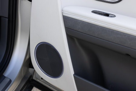 Car audio system close up. car audio, car speakers, subwoofer and accessories for tuning. Dark backgroundの写真素材