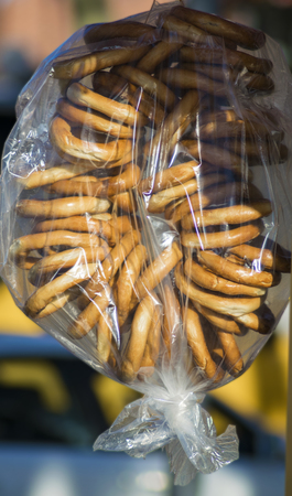 Bagels in plastic bagsの写真素材