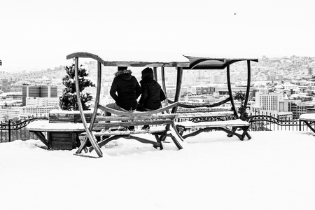 winter snow park humanの写真素材