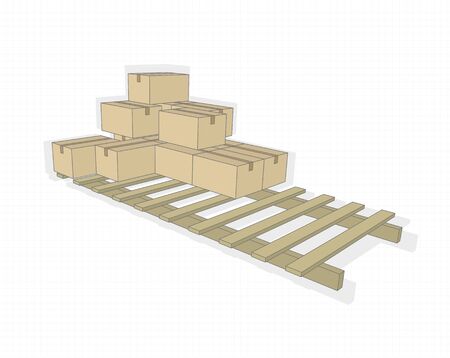 Light brown boxes on a pallet, on a notebook sheet, on a light backgroundのイラスト素材