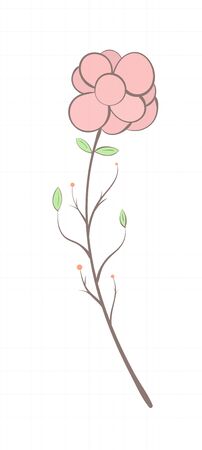Branch with flower and leaves in bright colors on a sheet of notebook in vintage style.のイラスト素材