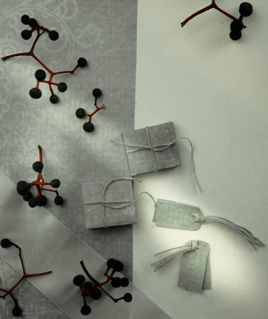 preparation for the holiday, boxes cards. top viewの写真素材