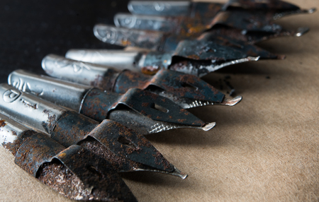 set of vintage pens and old paper. close-upの写真素材