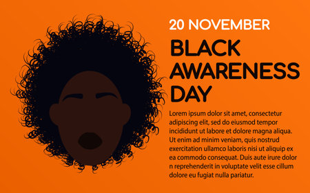 Black Awareness day banner design. Black Consciousness Day celebration card. Dark skinned woman with text. Vector illustration in flat styleのイラスト素材