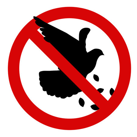 Do not feed the birds pigeons sign in black and white and red colours Vector illustration in flat style isolated on white backgroundのイラスト素材