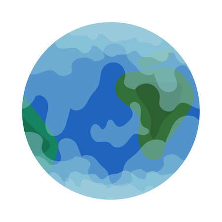Abstract Earth globe with continents and oceans in bright blue and green colors. Vector illustration in flat cartoon style isolated on white backgroundのイラスト素材