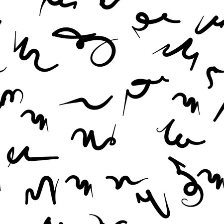 Scribble seamless pattern vector illustration. Black hand drawn curve lines isolated on white background. Modern trendy simple childish designのイラスト素材