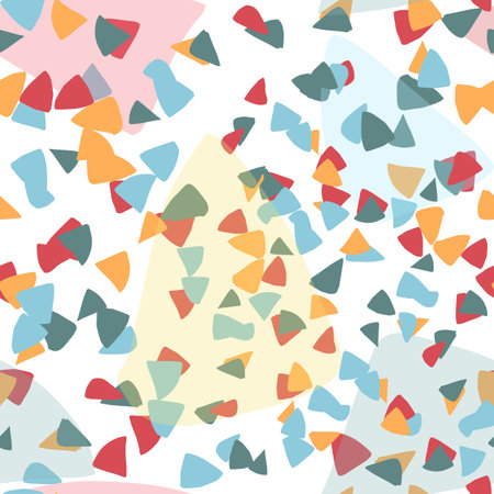 Set of 2 terrazzo seamless patterns in bright and delicate orange, blue, red and pink colours Childish abstract triangle vector illustration for wrapping paper, textileのイラスト素材