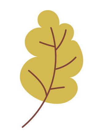 Yellow oak leaf vector illustration isolated on white background. Cute childish autumn element in flat styleのイラスト素材