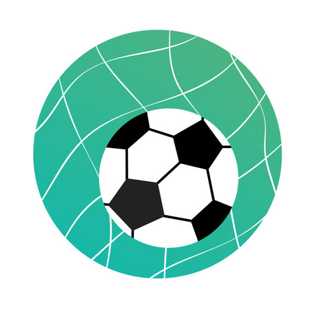 Soccer ball in the goal vector illustration isolated on white background. Football championship symbol. Abstract icon in flat cartoon styleのイラスト素材