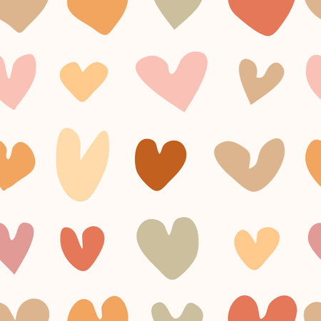 Hand drawn hearts boho seamless pattern. Simple childish love symbols. Vector illustration in flat doodle style for wrapping paper, textile, fabricのイラスト素材