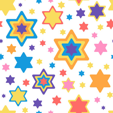 Star of David seamless pattern in bright colours on white background Vector illustration for Hanukkah holiday, wrapping paper, textile, fabric and packaging decorationのイラスト素材
