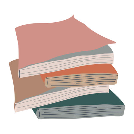 Stack of books vector illustration isolated on white background. Four soft cover books in neutral scandinavian palette. School notebooks pile. Simple study symbolのイラスト素材