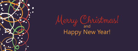 Christmas background with abstract colorful streamers and confetti Horizontal banner, greeting card, invitation with copy space for text Simple flat style Vector illustrationのイラスト素材