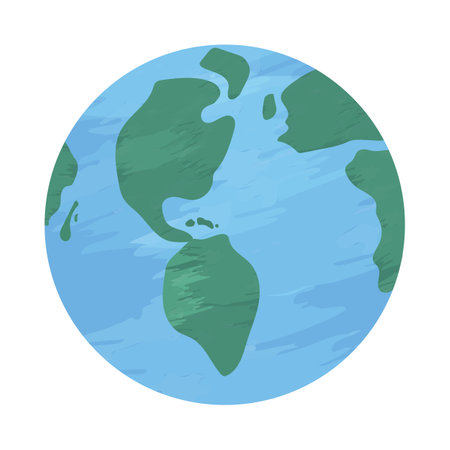 Earth globe vector illustration with abstract simple continents and isles, isolated on white background Flat cartoon style with textureのイラスト素材