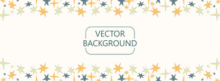 Horizontal background with childish stars vector illustration. Cute colorful elements isolated on light beige backdrop. Flat style web banner template with copy space for textのイラスト素材
