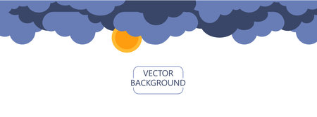Cloudy horizontal background vector illustration. Monsoon season banner with blue clouds. Overcast backdrop. Flat style web template with copy space for textのイラスト素材