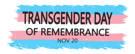 Transgender day of remembrance banner vector illustration isolated on white background. November 20 date. Textured transgender flag of brush stroke shape and dark grey textのイラスト素材
