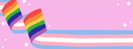 LGBT rainbow and transgender flag background with copy space for text. Pride month symbol. Vector illustration in simple flat styleのイラスト素材