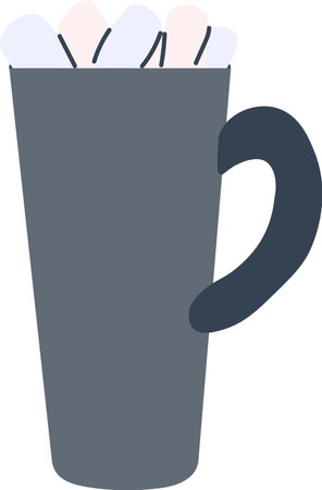Mug with marshmallows vector illustration isolated on transparent background. Simple hand drawn element of grey and blue and pink colors Flat style iconのイラスト素材