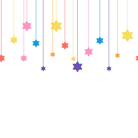 Star of David seamless border in bright colours on white background Vector illustration for Hanukkah holiday, packaging decoration, webのイラスト素材