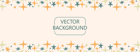 Horizontal background with childish stars vector illustration. Cute colorful elements isolated on light pink backdrop Flat style web banner template with copy space for textのイラスト素材