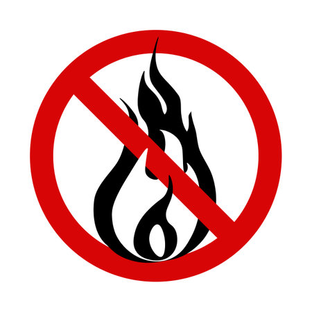 No open flame sign. No fire icon with black and white fire flame crossed out in red circle. Vector illustration in flat style isolated on white backgroundのイラスト素材