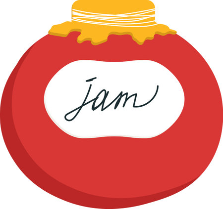 Glass jar of jam icon vector illustration isolated on transparent background. Homemade berry sweet preserve Red pot of jam Flat cartoon styleのイラスト素材