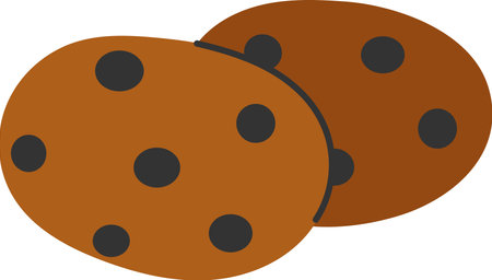 Pair of chocolate cookies vector illustration isolated on transparent background. Brown biscuits with chocolate drops. Simple flat style iconのイラスト素材