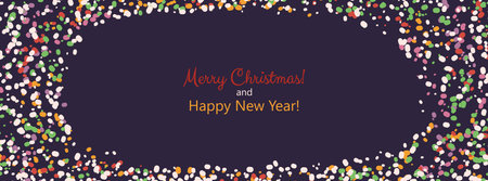 Christmas background with colorful confetti and funny dots Horizontal banner, greeting card, invitation with copy space for text Simple flat style Vector illustrationのイラスト素材