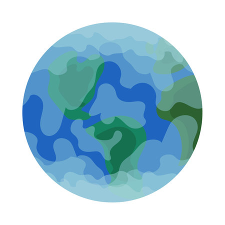 Earth globe vector illustration with abstract continents of North and South America, Eurasia and Africa isolated on white background Flat cartoon styleのイラスト素材