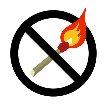 No open flame black sign with colorful burning match. Vector illustration in flat style isolated on white backgroundのイラスト素材