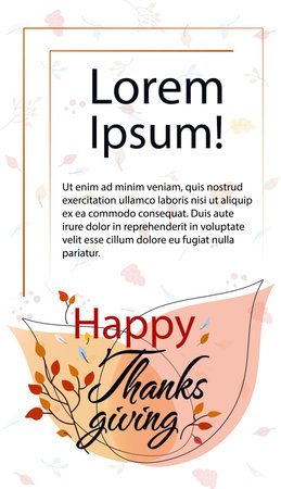 Thanksgiving day greeting card vector illustration isolated on white background. Congratularory typography with autumn leaves on decorated backdrop. Flat style flyerのイラスト素材