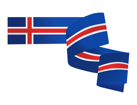 Flag of Iceland vector illustration isolated on transparent background. Icelandic national symbol of official colors. Wavy shape clip art elementのイラスト素材