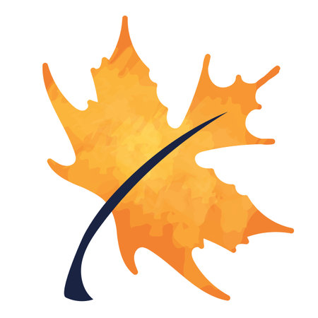Autumn maple leaf with watercolor texture vector illustration isolated on transparent background. Abstract simple foliage element. Orange color. Flat style clip artのイラスト素材
